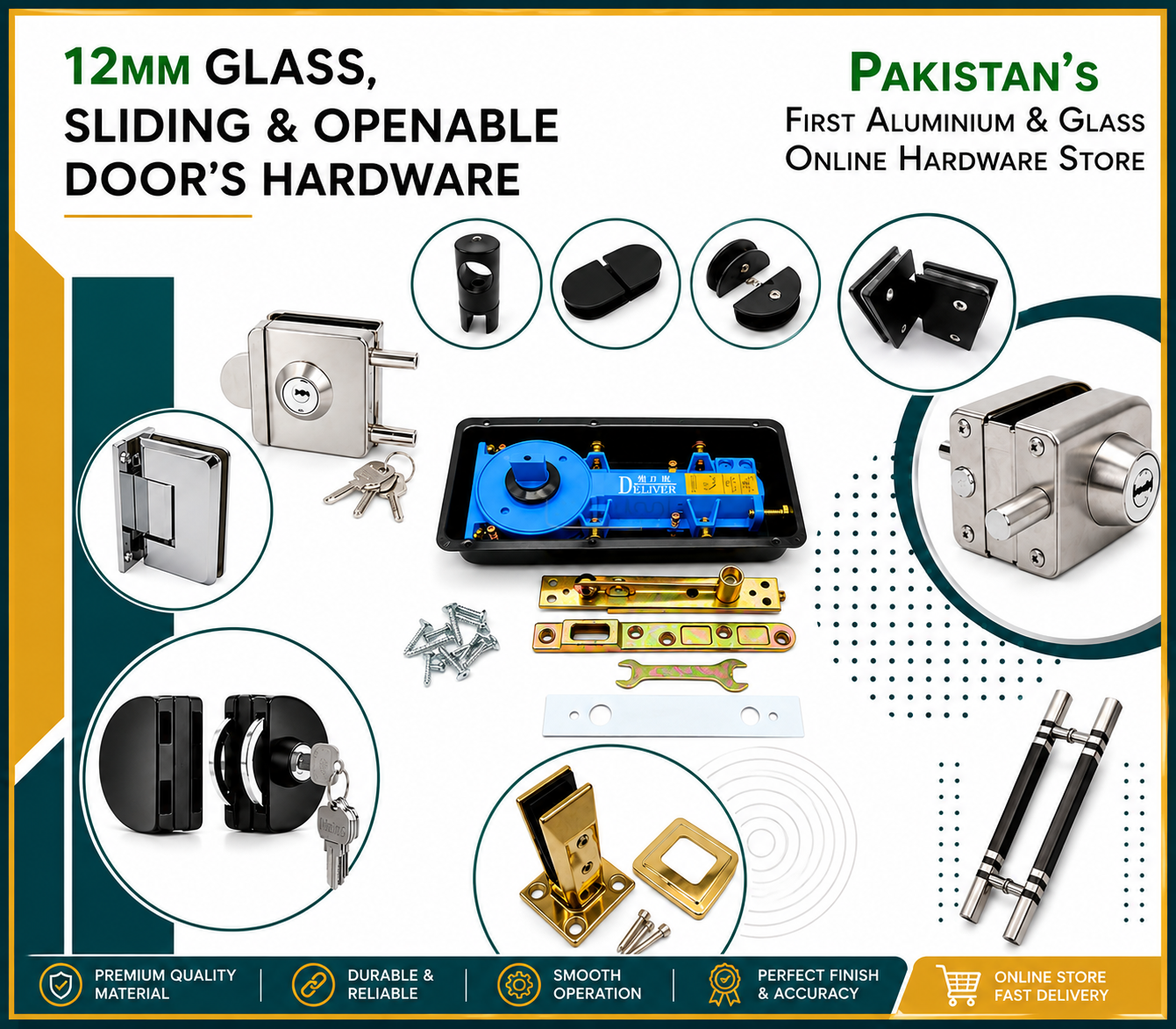 12mm Glass, Sliding & Open able Door's Hardware