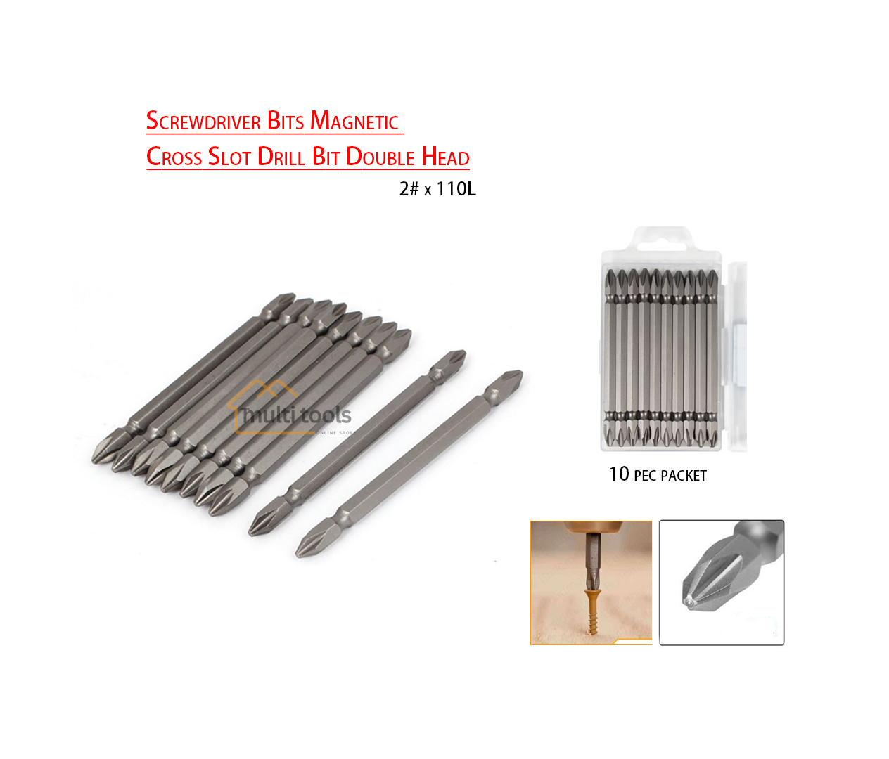 10Pcs (2# X 110L) Screwdriver Bits Magnetic Cross Slot Drill Bit Double Head (Japan)