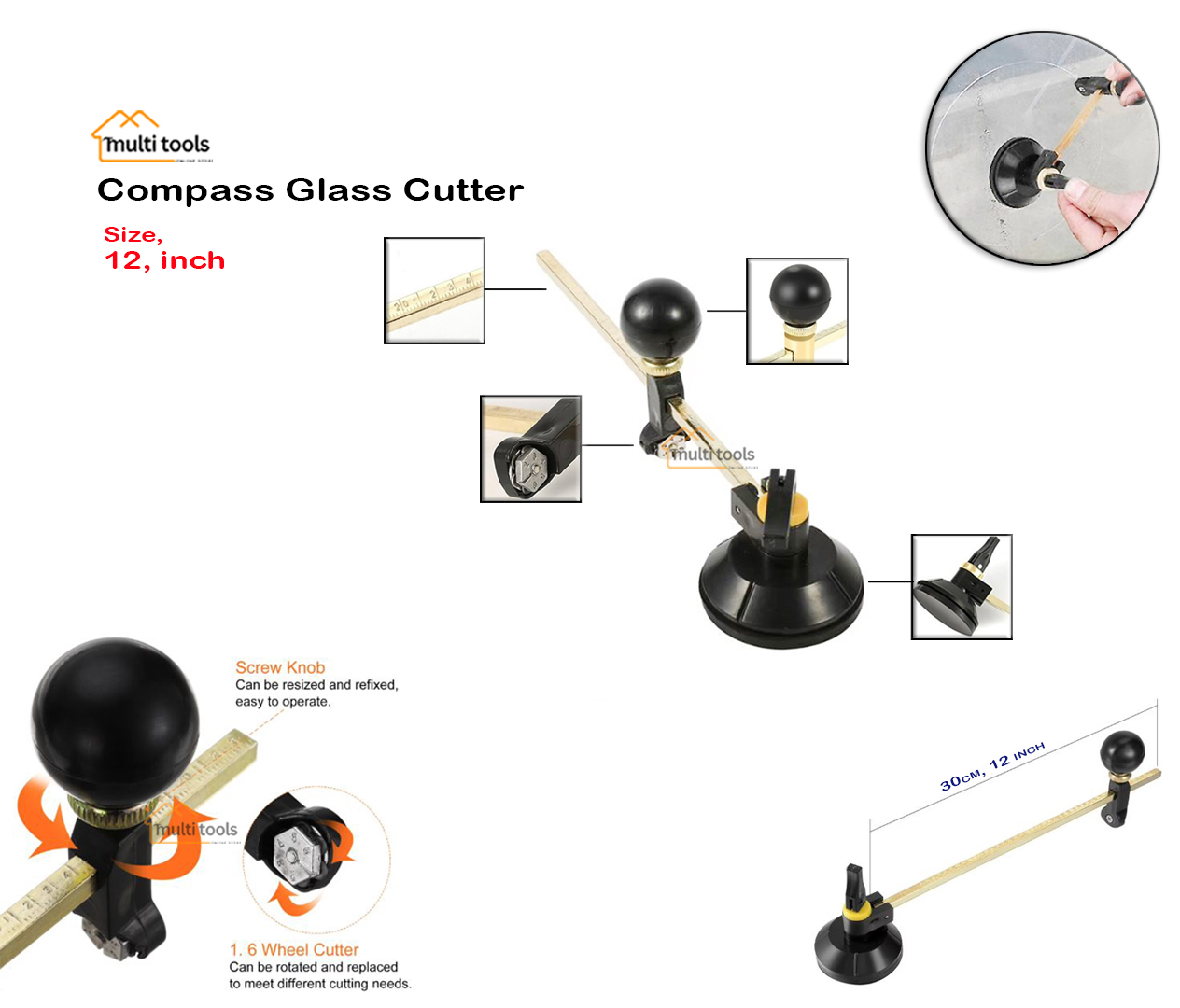 Compass Glass Cutter 12 Inch